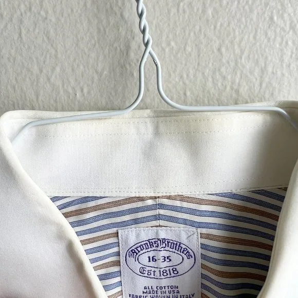 Brooks Brothers Men's Dress Shirt, Pinstripe blue and brown, Size 16-35 - Picture 4 of 7